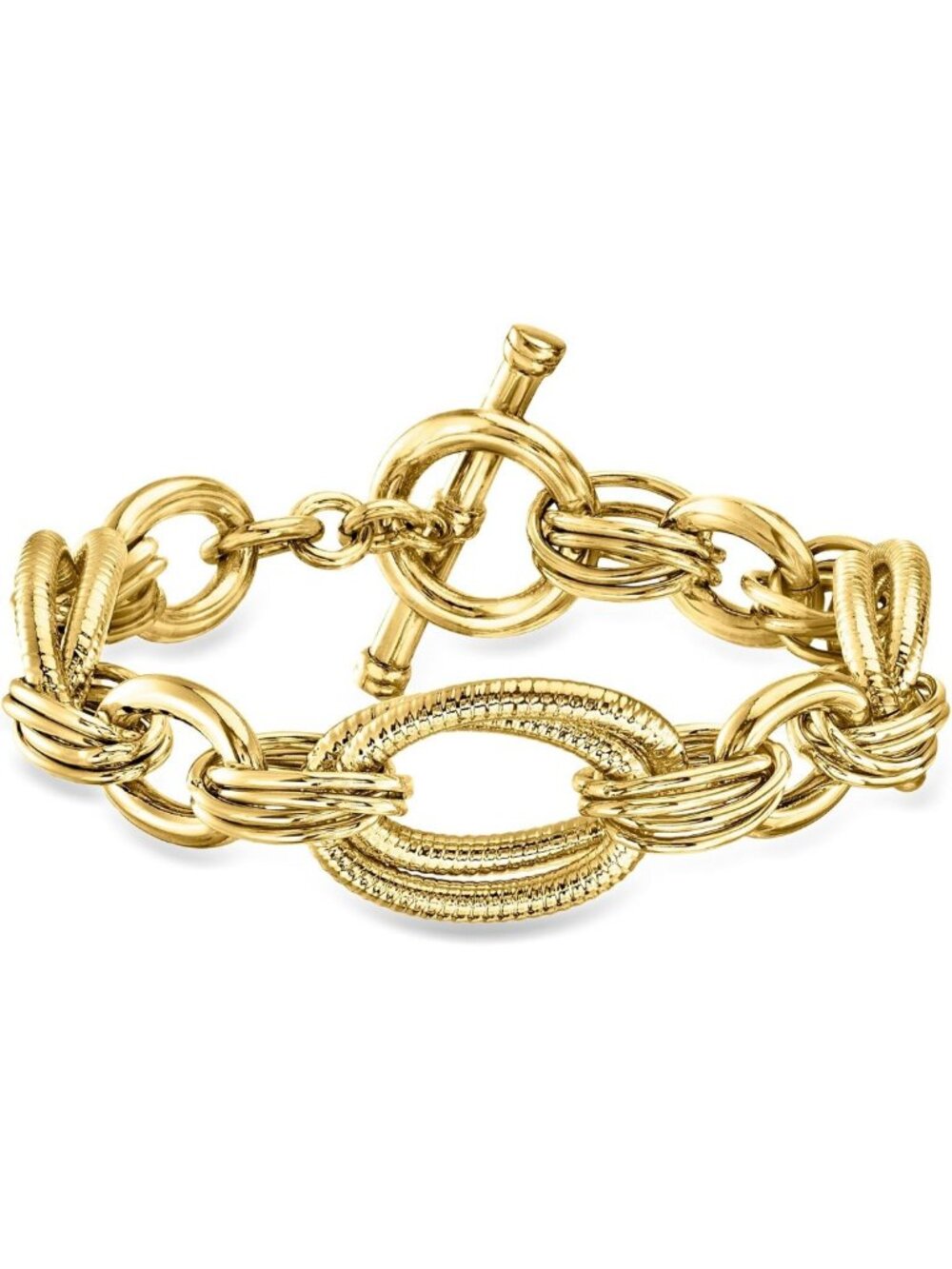 Elegant 14kt Yellow Gold-Plated Oval-Link Toggle Bracelet for Women - Timeless